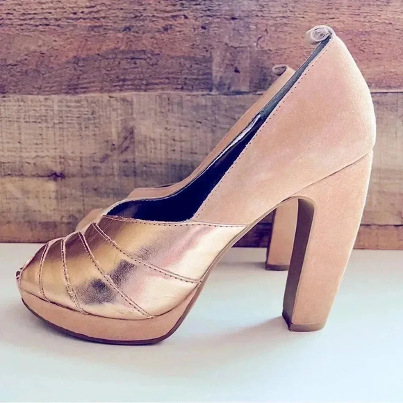 Seychelles & Corey Lynn Calter Platform Blush Rose Gold Suede/Leather Block Heel - Picture 1 of 5